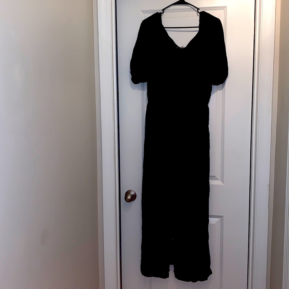 All black tie knot wide leg jumpsuit